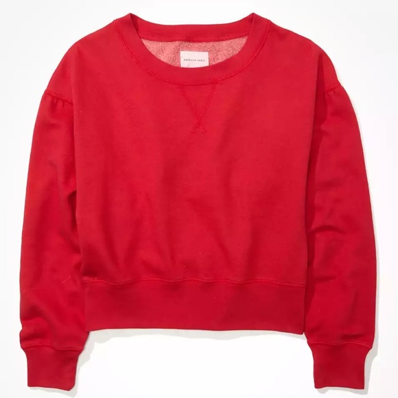 NWT American Eagle | Balloon Sleeve Crewneck Red | Size Small - Picture 3 of 9